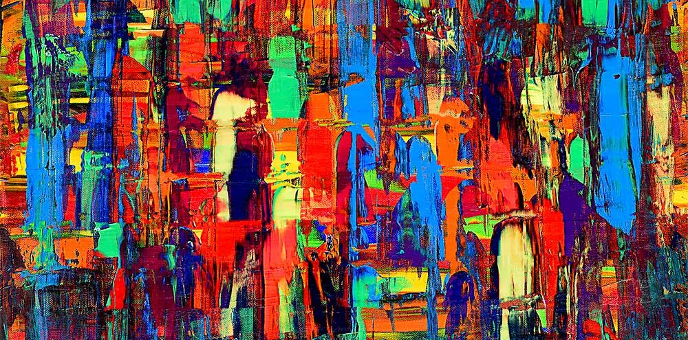 Canvas billede med flot moderne abstrakt kunst - Fireflies I