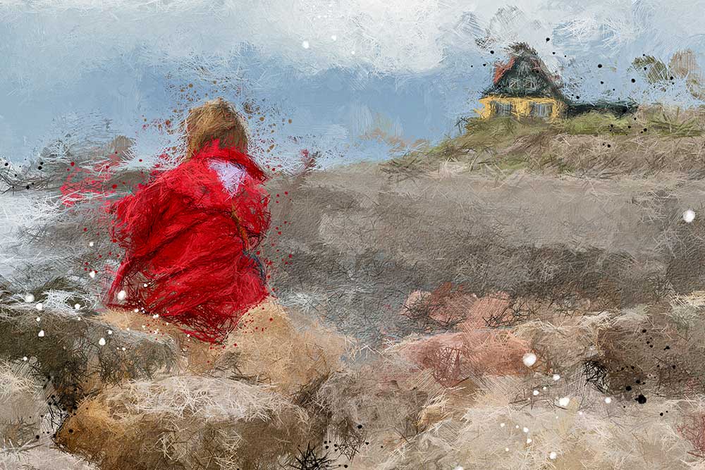 Detaljer af lærredsbillede strand ved Vestkysten