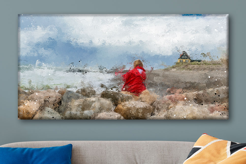 Lærredsbillede strand ved Vestkysten til stuen 75x150 cm