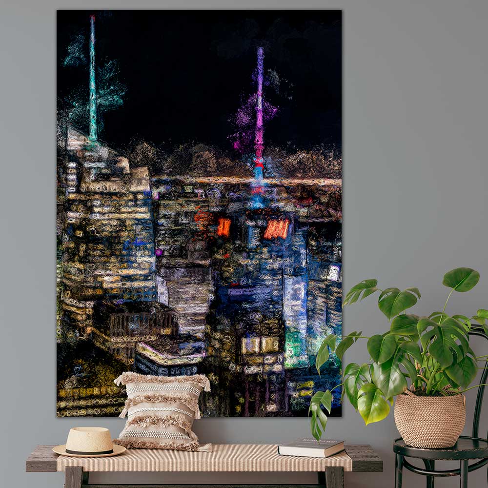 Plakat til din stue New York skyline om natten