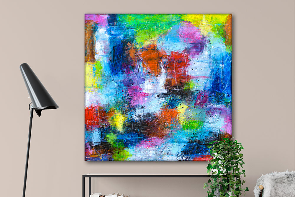 Farverigt kunstmaleri til entreen Jungle II