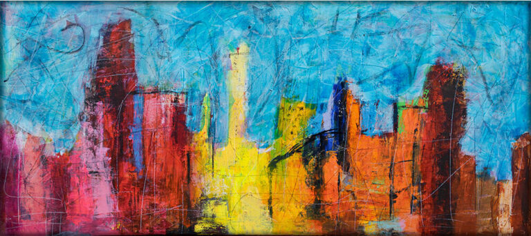 Skyline V – stort by maleri